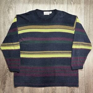 East West Woman Vintage Striped Knit Sweater Plus Size 3X Navy Green Purple